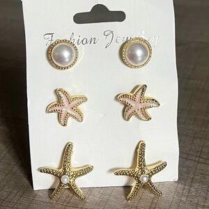 Pearl and Starfish Beachy Stud Earrings